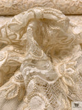 French Double-Scalloped Floral Lace with Soutache Cording - Cream