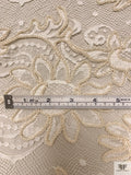 French Double-Scalloped Floral Lace with Soutache Cording - Cream