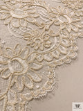 French Double-Scalloped Floral Lace with Soutache Cording - Cream