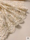 French Double-Scalloped Floral Lace with Soutache Cording - Cream