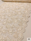 French Double-Scalloped Floral Lace with Soutache Cording - Cream
