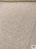 Double-Scalloped Paisley Floral Lace with Soutache Cording - Ivory