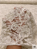 Double-Scalloped Paisley Floral Lace with Soutache Cording - Ivory