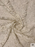 Double-Scalloped Paisley Floral Lace with Soutache Cording - Ivory