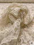 Double-Scalloped Paisley Floral Lace with Soutache Cording - Ivory