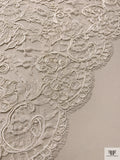 Double-Scalloped Paisley Floral Lace with Soutache Cording - Ivory