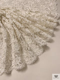 Double-Scalloped Paisley Floral Lace with Soutache Cording - Ivory