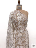 French Double-Scalloped Floral Lace with Soutache Cording - White