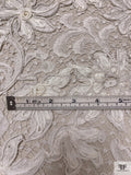 French Double-Scalloped Floral Lace with Soutache Cording - White