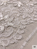 French Double-Scalloped Floral Lace with Soutache Cording - White