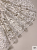 French Double-Scalloped Floral Lace with Soutache Cording - White