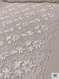 French Double-Scalloped Floral Lace with Soutache Cording - White