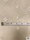 French Vine Floral Embroidered Tulle - Ivory