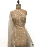 French Vine Floral Embroidered Tulle - Ivory