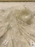 French Vine Floral Embroidered Tulle - Ivory