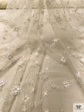 French Vine Floral Embroidered Tulle - Ivory