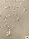 French Vine Floral Embroidered Tulle - Ivory