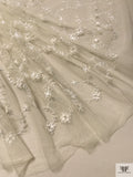 French Vine Floral Embroidered Tulle - Ivory
