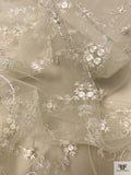 French Vine Floral Embroidered Tulle - Ivory