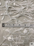 Made in England 3D Floral Embroidered and Feathered Tulle - Light Ivory