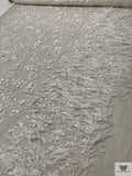 Made in England 3D Floral Embroidered and Feathered Tulle - Light Ivory
