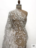 Made in England 3D Floral Embroidered and Feathered Tulle - Light Ivory