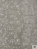 Made in England 3D Floral Embroidered and Feathered Tulle - Light Ivory