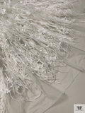 Made in England 3D Floral Embroidered and Feathered Tulle - Light Ivory