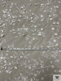 Made in England 3D Floral Embroidered and Feathered Tulle - Light Ivory