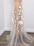 Bridal Tulle with Beaded Embroidery and 3D Flowers 3-Piece Skirt Set - Light Ivory