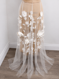 Bridal Tulle with Beaded Embroidery and 3D Flowers 3-Piece Skirt Set - Light Ivory