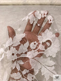 French Double-Scalloped Floral Fine Chantilly Lace - Light Ivory