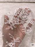 Double-Scalloped Floral Bouquets Chantilly-Like Lace - Light Ivory