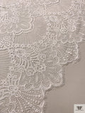 Double-Scalloped Floral Bouquets Chantilly-Like Lace - Light Ivory