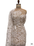Shimmer Fishnet with Heavy Floral Paisley Embroidery - Light Ivory