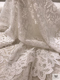 Shimmer Fishnet with Heavy Floral Paisley Embroidery - Light Ivory