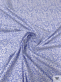 Summer Floral Printed Cotton Poplin - Periwinkle / White