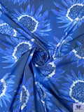 Italian Sunflower Inspired Printed Heavy Cotton Poplin - Blue / White