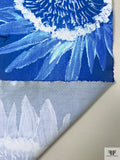 Italian Sunflower Inspired Printed Heavy Cotton Poplin - Blue / White