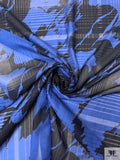 Large-Scale Abstract Printed and Shadow Plaid Cotton-Silk Voile - Cobalt Blue / Black