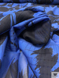 Large-Scale Abstract Printed and Shadow Plaid Cotton-Silk Voile - Cobalt Blue / Black