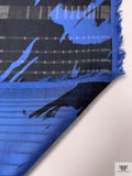 Large-Scale Abstract Printed and Shadow Plaid Cotton-Silk Voile - Cobalt Blue / Black
