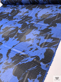 Large-Scale Abstract Printed and Shadow Plaid Cotton-Silk Voile - Cobalt Blue / Black