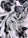 Abstract Block Printed Heavy Cotton Voile - Black / Grey / Off-White / Mint