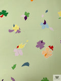 Italian Leaf Graphic Printed Shantung-Weave Novelty Cotton - Pastel Lime / Multicolor
