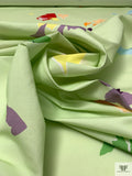 Italian Leaf Graphic Printed Shantung-Weave Novelty Cotton - Pastel Lime / Multicolor