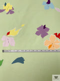 Italian Leaf Graphic Printed Shantung-Weave Novelty Cotton - Pastel Lime / Multicolor