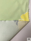 Italian Leaf Graphic Printed Shantung-Weave Novelty Cotton - Pastel Lime / Multicolor