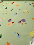 Italian Leaf Graphic Printed Shantung-Weave Novelty Cotton - Pastel Lime / Multicolor
