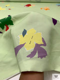 Italian Leaf Graphic Printed Shantung-Weave Novelty Cotton - Pastel Lime / Multicolor